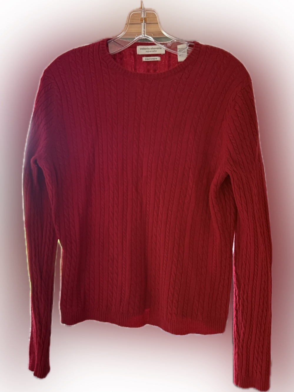 Valerie Stevens 100% Cashmere Crewneck Cable Red Sweater large